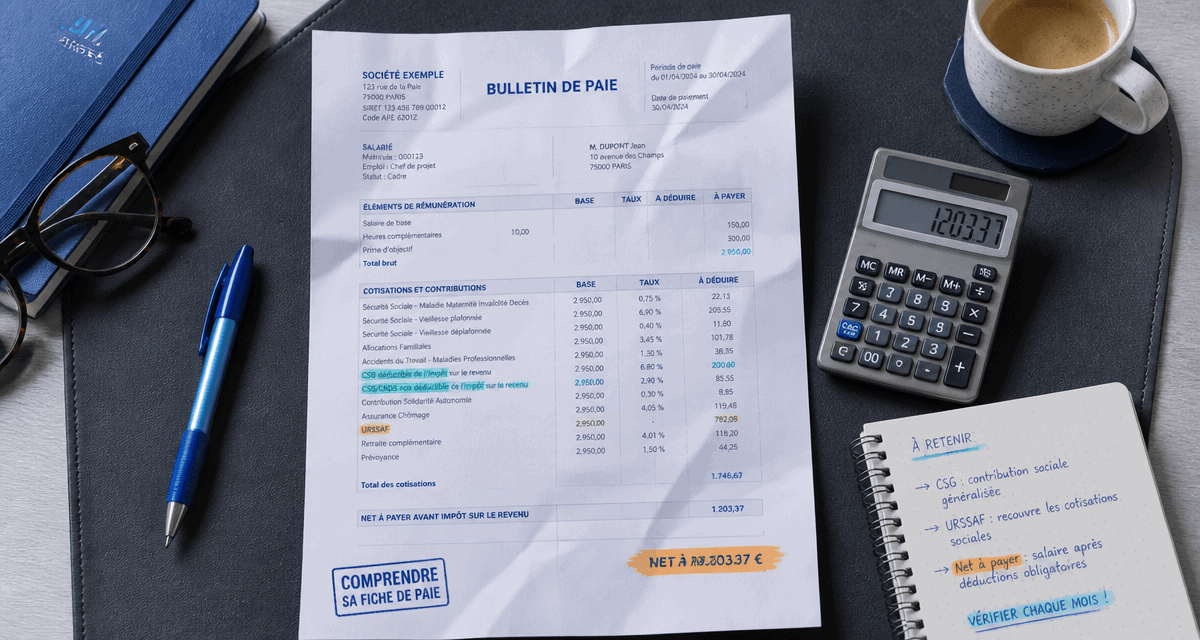 abréviation bulletin de salaire sur fiche de paie illustrée