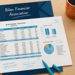 bilan financier association exemple sur bureau avec dossier et calculatrice
