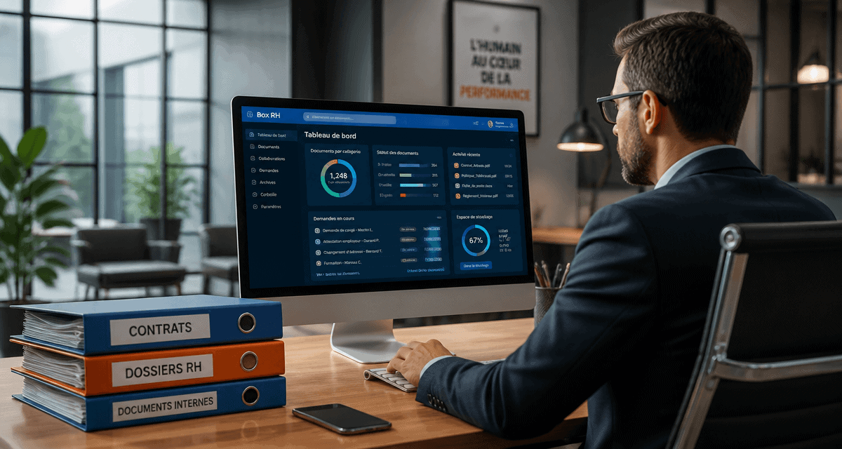 Bureau moderne avec box RH sur écran