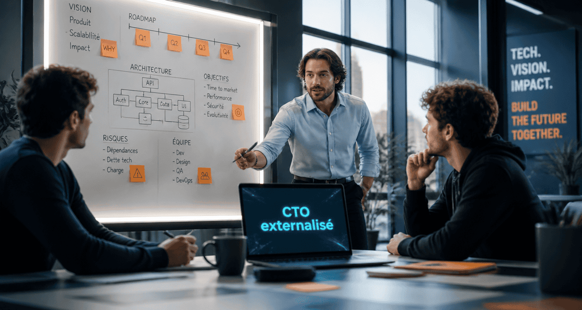 CTO externalisé échange avec fondateurs en open space
