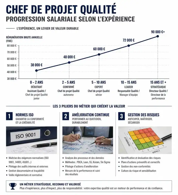 Infographie sur le salaire et les missions du chef de projet qualité