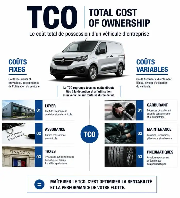 Infographie des composantes du TCO pour la gestion de flotte automobile