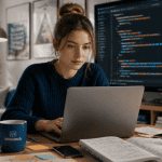 formation à distance développeur web femme ordinateur