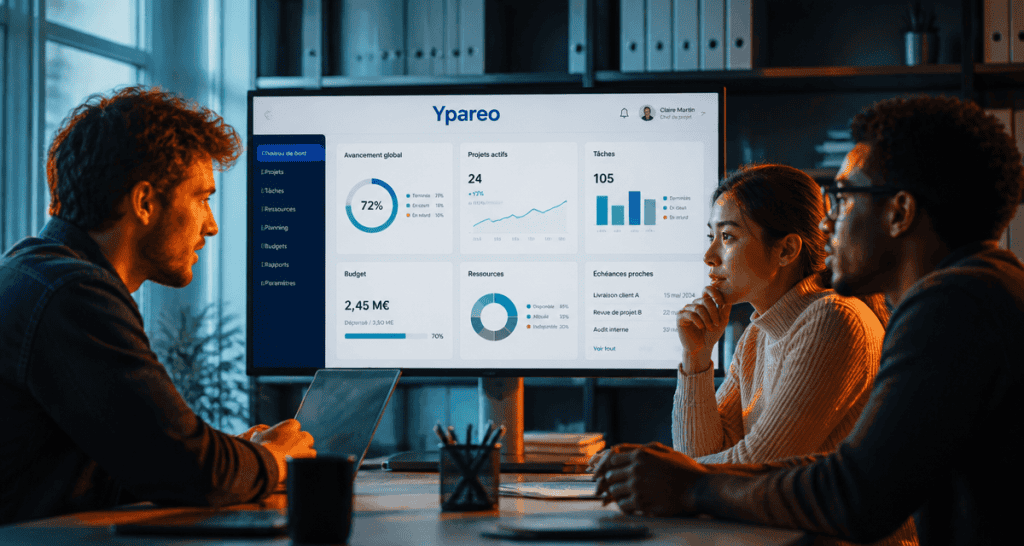 logiciel ypareo équipe devant tableau de bord