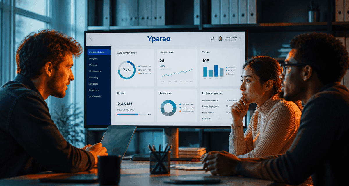 logiciel ypareo équipe devant tableau de bord