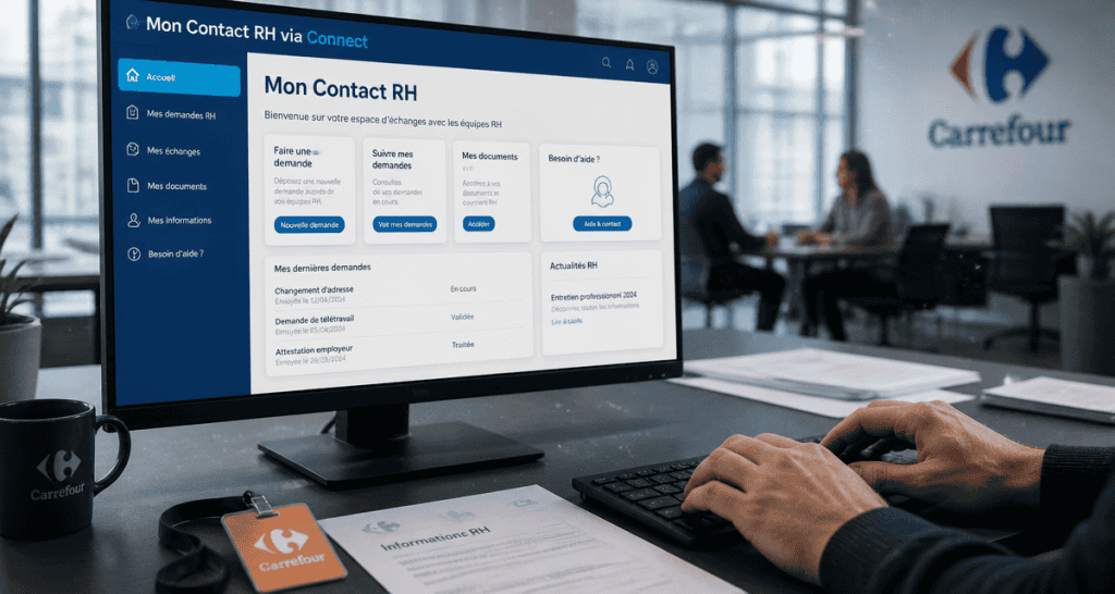mon contact rh via connect sur écran Carrefour