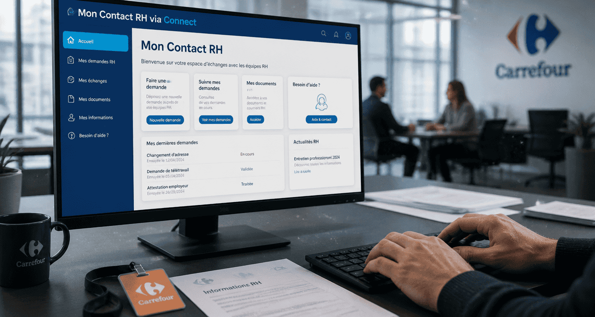 mon contact rh via connect sur écran Carrefour