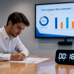 Candidat passe un test logique recrutement en salle de réunion
