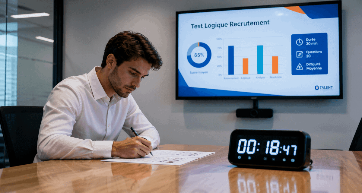 Candidat passe un test logique recrutement en salle de réunion