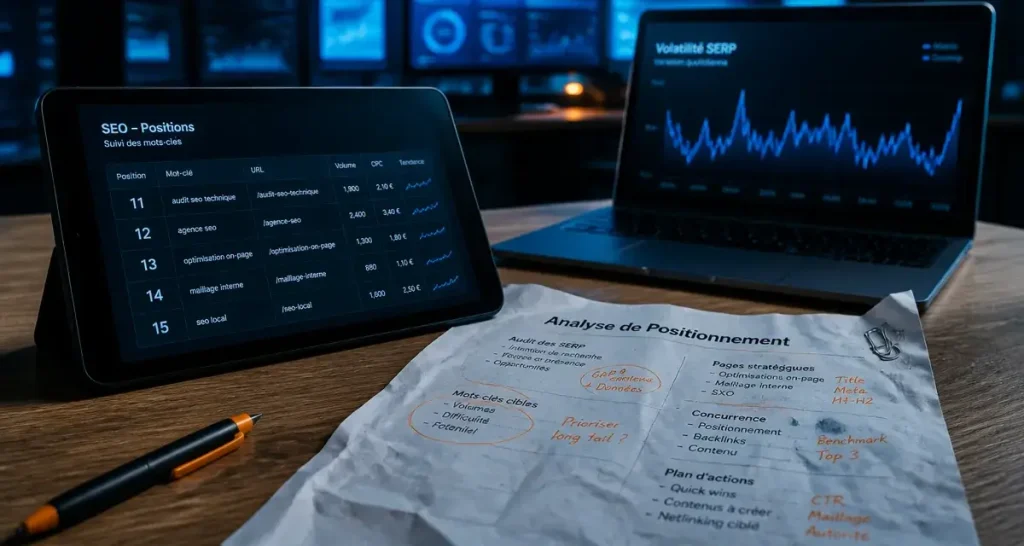 Analyse positionnement referencement SEO tableau de bord Google