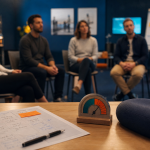 Atelier QVT en entreprise : collaborateurs en cercle en salle QVCT