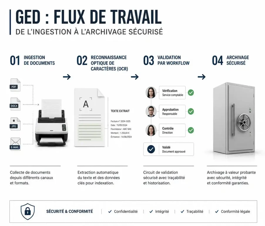 Schéma du fonctionnement d'un logiciel GED pour la gestion électronique des documents