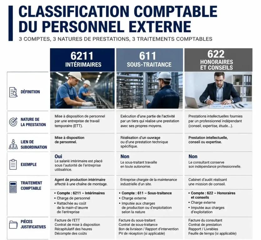 Schéma de classification comptable pour le personnel intérimaire et les services extérieurs