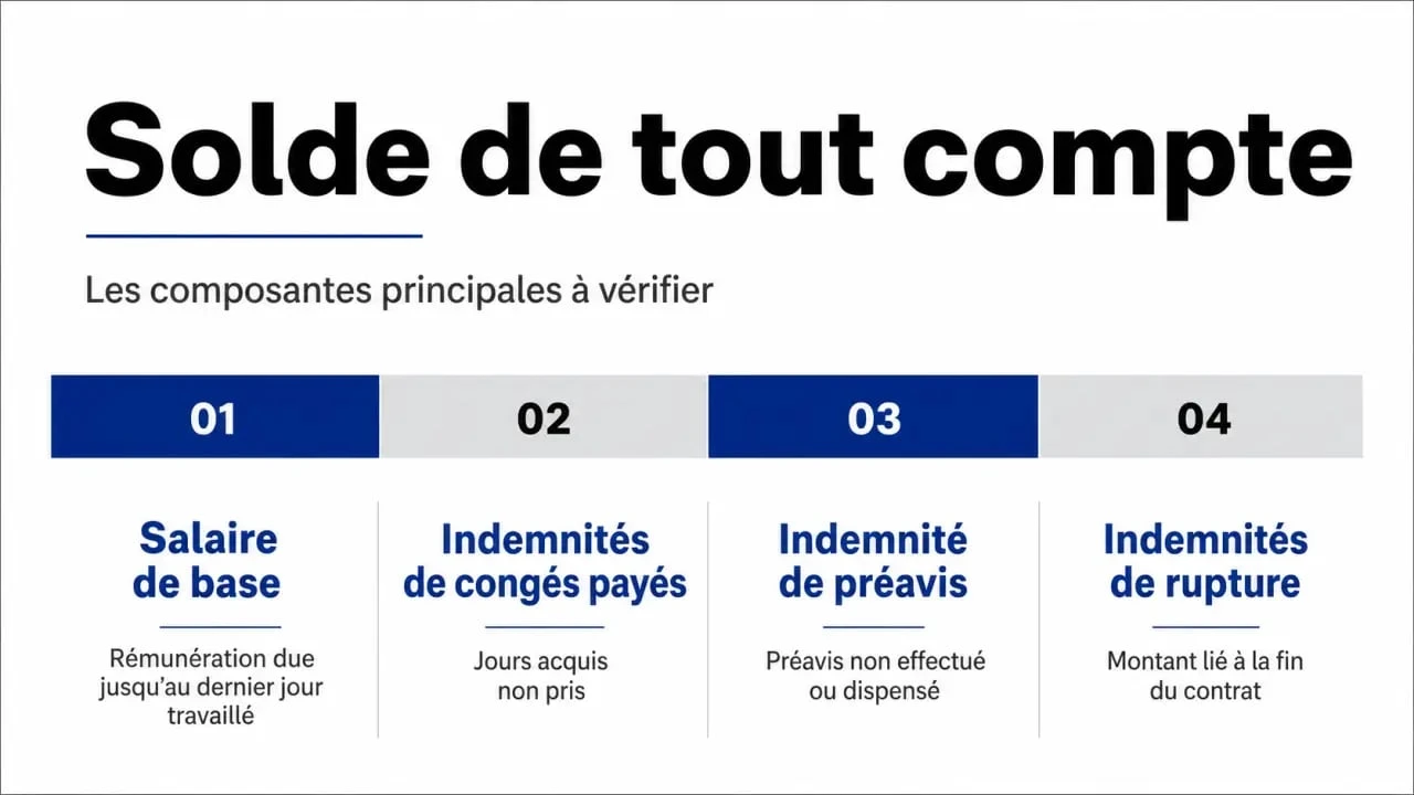 Infographie des composantes d'une feuille de calcul solde de tout compte