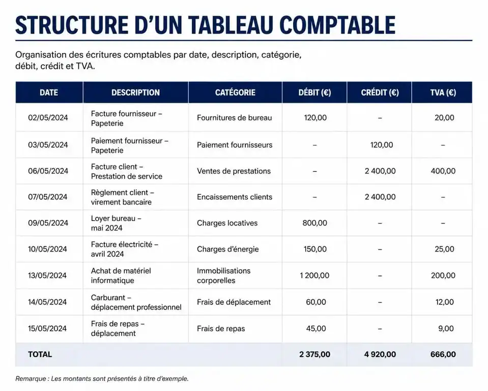 Structure d'un tableau comptable Excel gratuit pour TPE et indépendants