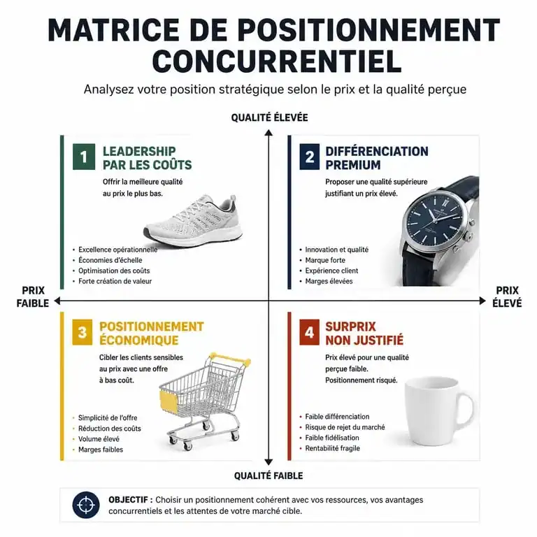 Matrice de positionnement d'une entreprise pour définir sa stratégie marketing