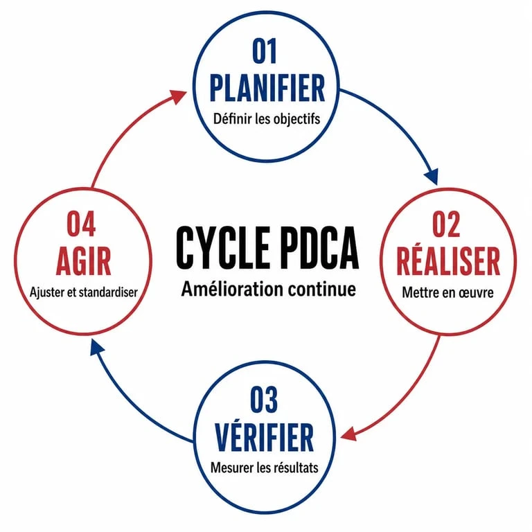 Schéma du cycle PDCA pour la démarche qualité en entreprise