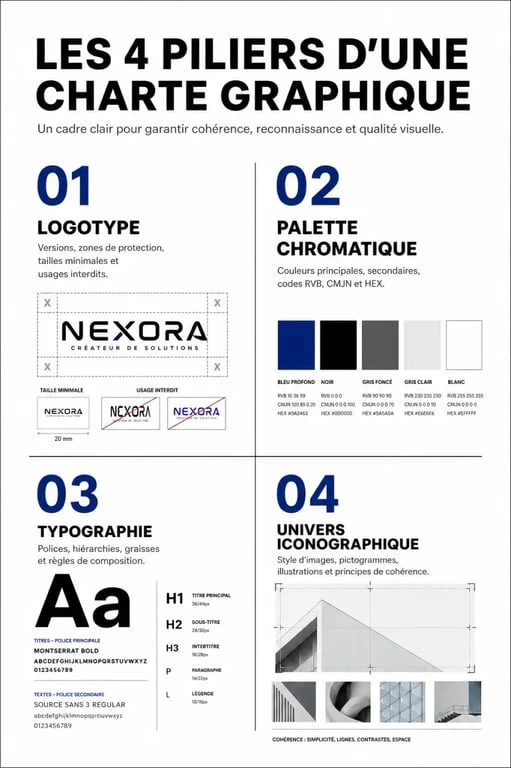 Infographie des éléments clés d'une charte graphique pour entreprise