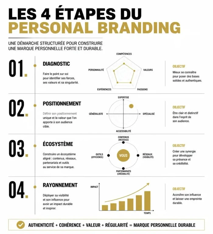 Infographie des 4 étapes pour construire son personal branding efficace