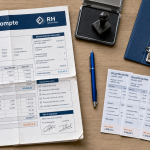 Feuille de calcul solde de tout compte, tampon encreur et bulletins de paie