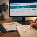 Objectifs entretien annuel sur tableau SMART, bureau et documents d’entretien annuel