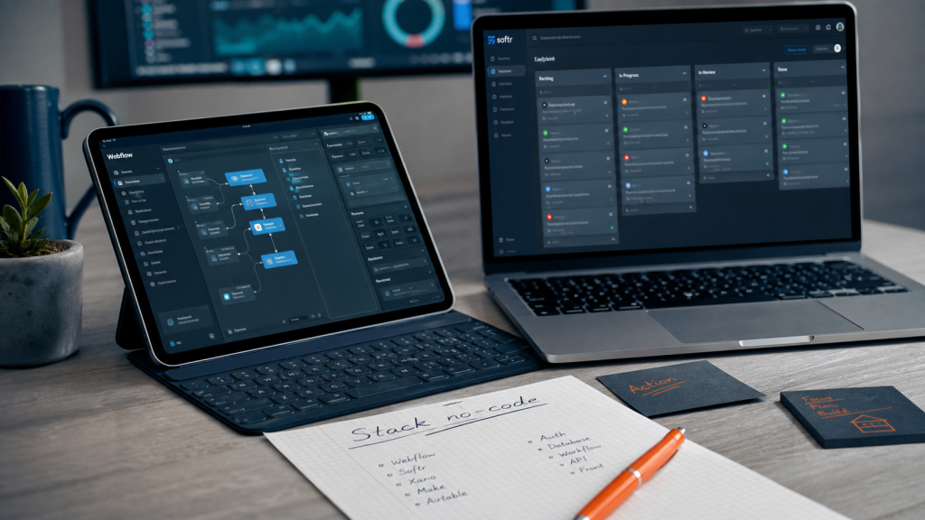 Outils no code : bureau avec interfaces drag & drop et workflow