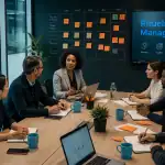 Équipe en réunion avec rituels managériaux