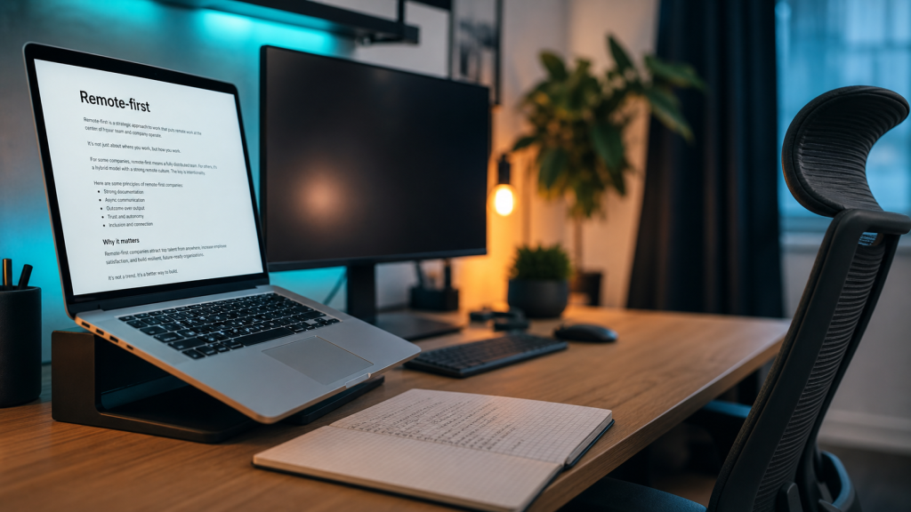 Travailler en remote : bureau ergonomique avec écran et notes