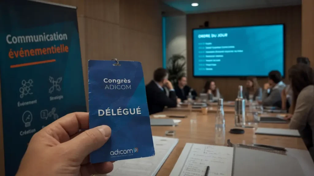 communication evenementielle : badge et agenda en conférence
