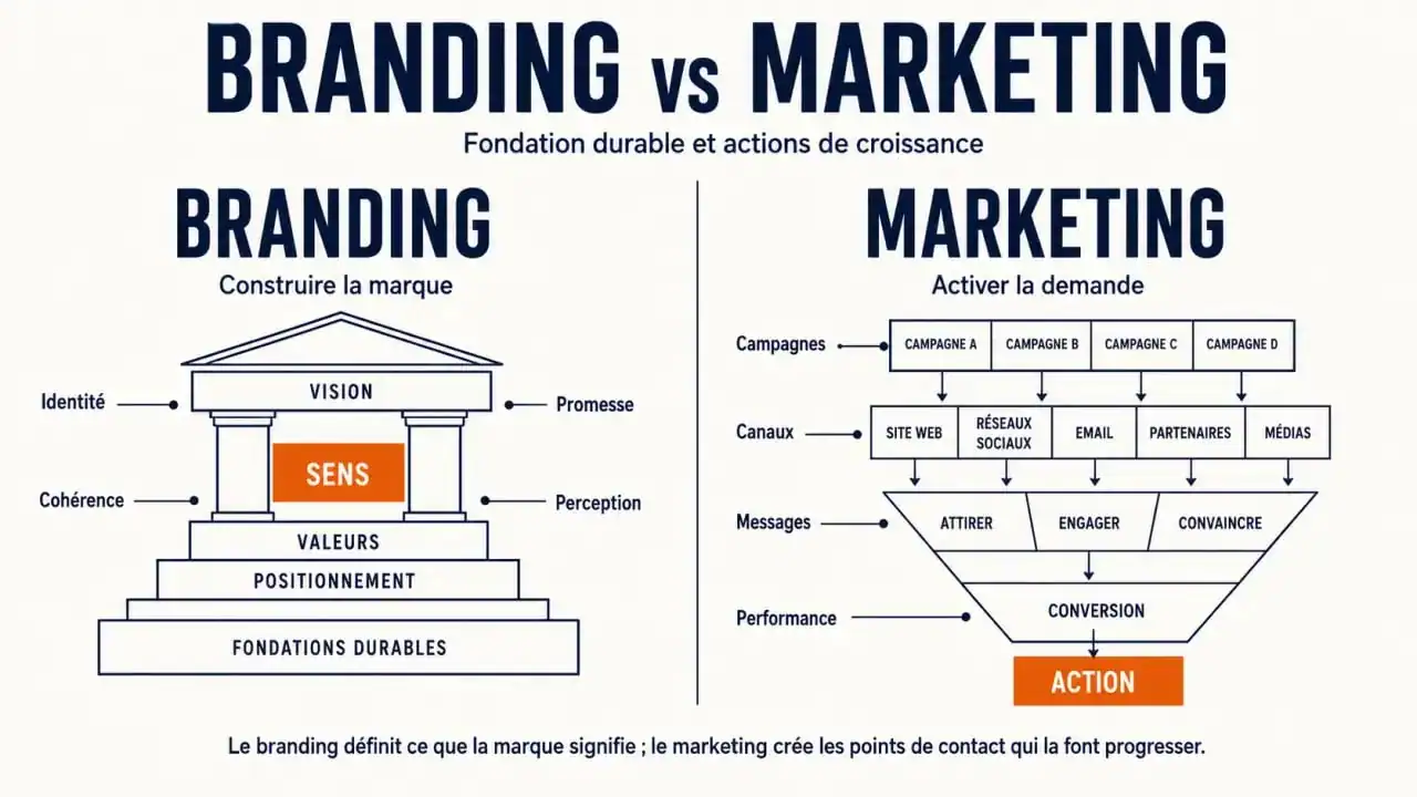 Marketing branding : comparaison visuelle entre branding et marketing