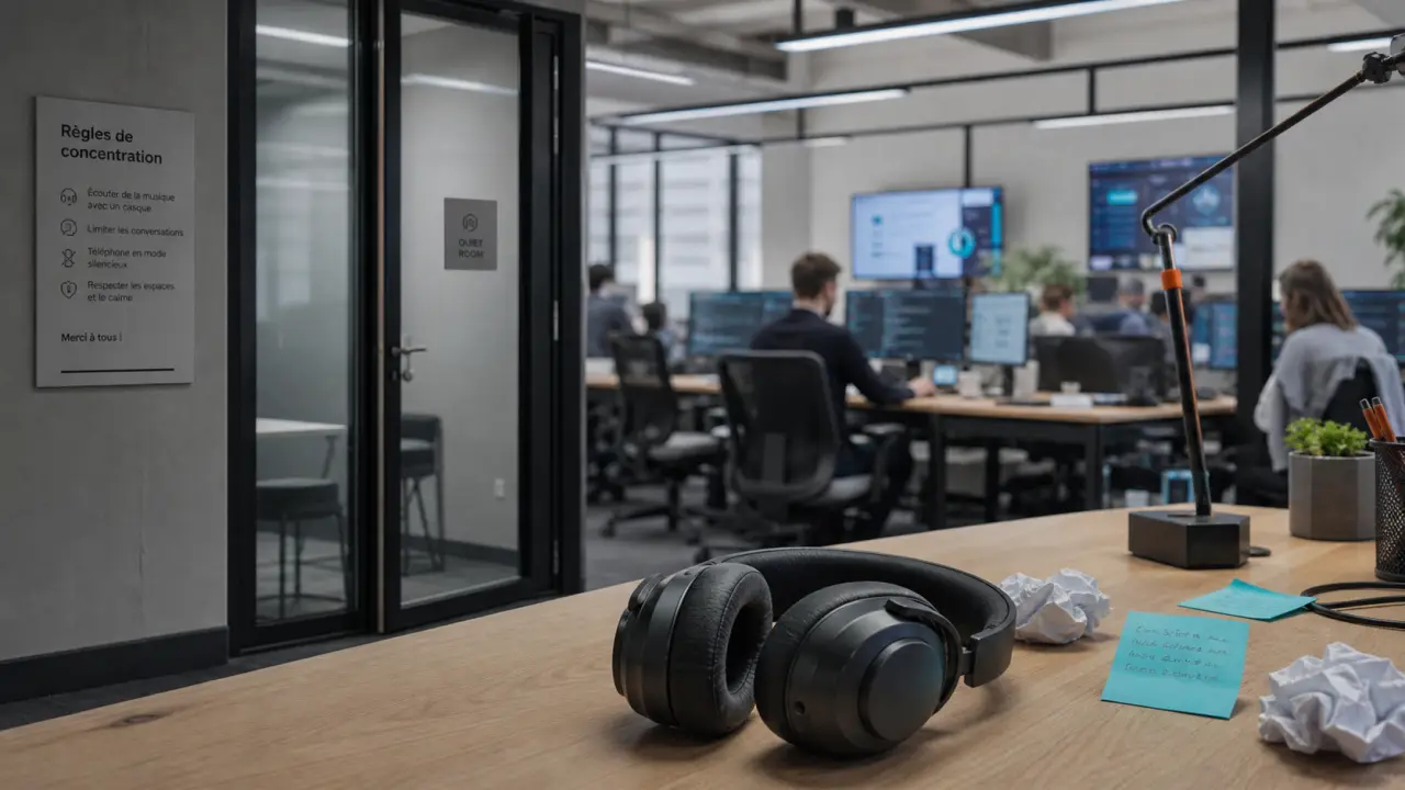 Travailler en open space : casque antibruit sur bureau, règles de concentration