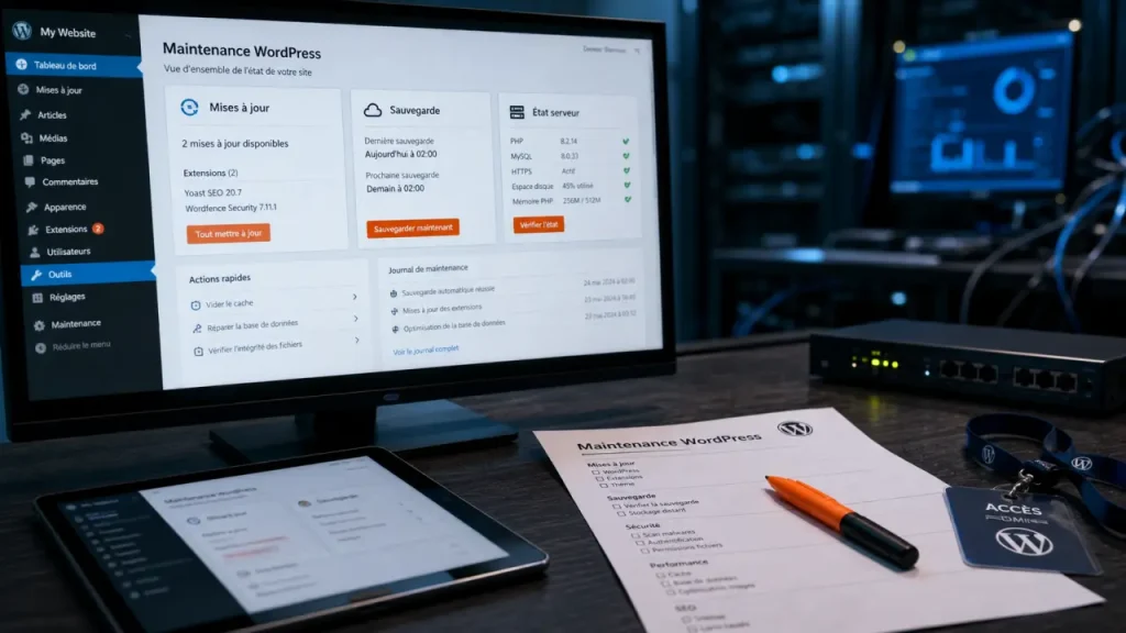 Agence maintenance WordPress : sécurité, support 7j/7 et forfaits clairs pour WordPress et WooCommerce