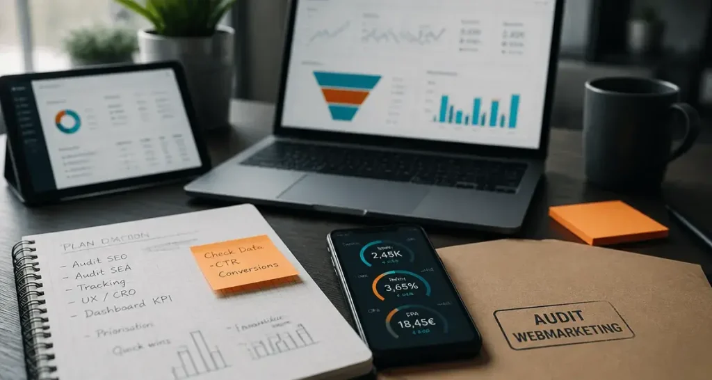 Audit webmarketing : les KPI qui comptent vraiment, les canaux à comparer et les priorités à fixer