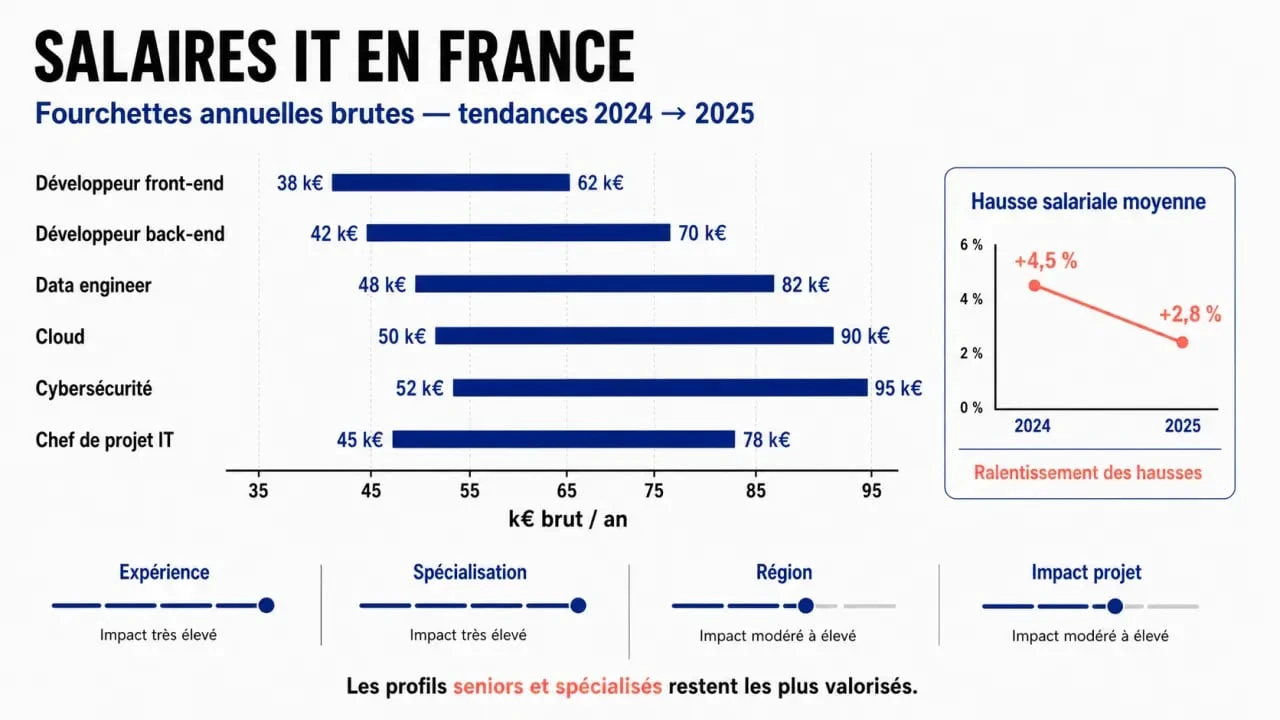 Salaire en informatique : comparatif visuel des fourchettes par métier et des tendances 2024-2025