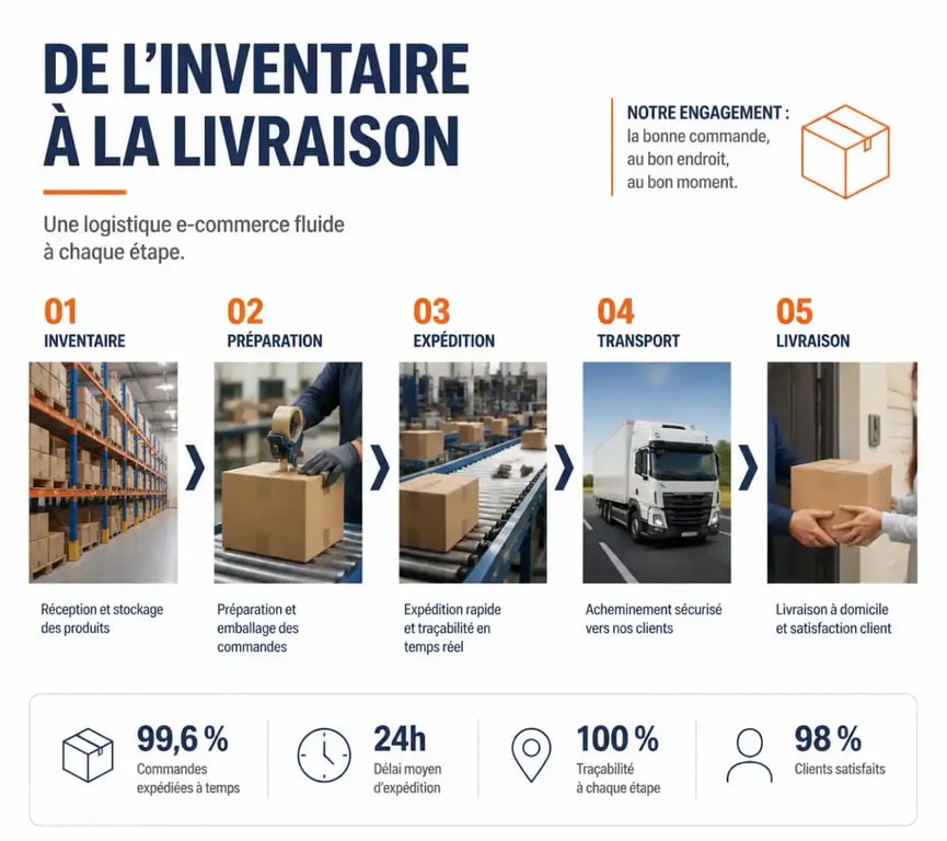 Schéma du flux logistique e-commerce de la gestion des stocks à la livraison client