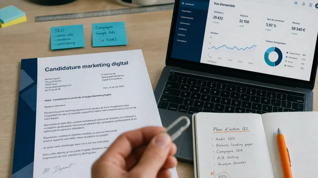 Lettre de motivation marketing digital : la structure claire pour prouver vos résultats