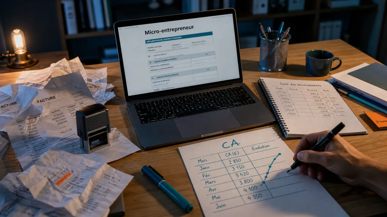 Micro entrepreneur ou auto entrepreneur : formulaire et CA sur ordinateur