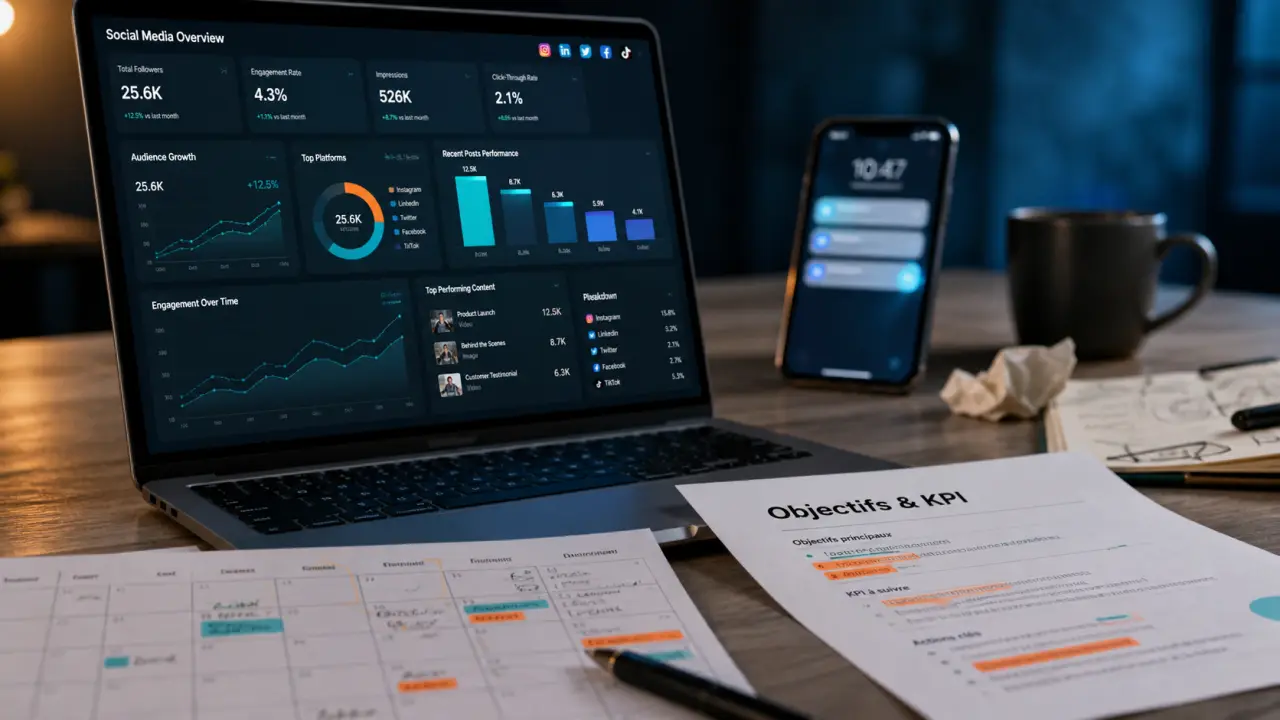 Tableau objectifs & KPI pour réseaux sociaux stratégie de lancement
