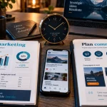 Différence marketing et communication : plan marketing et plan communication visibles sur un bureau