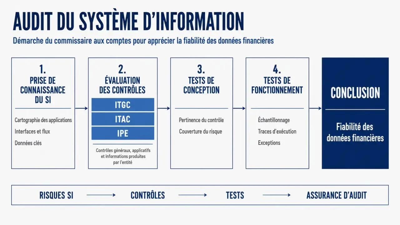 Audit système d'information commissaire aux comptes : schéma de la démarche de contrôle des ITGC, ITAC et IPE