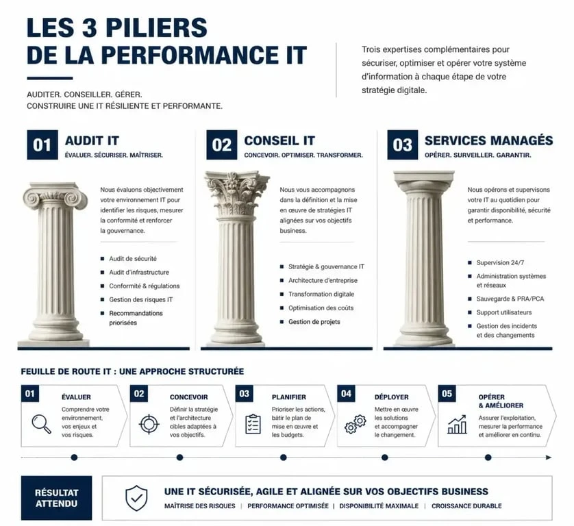 Schéma comparatif des services de conseil informatique pour PME : audit, conseil et infogérance