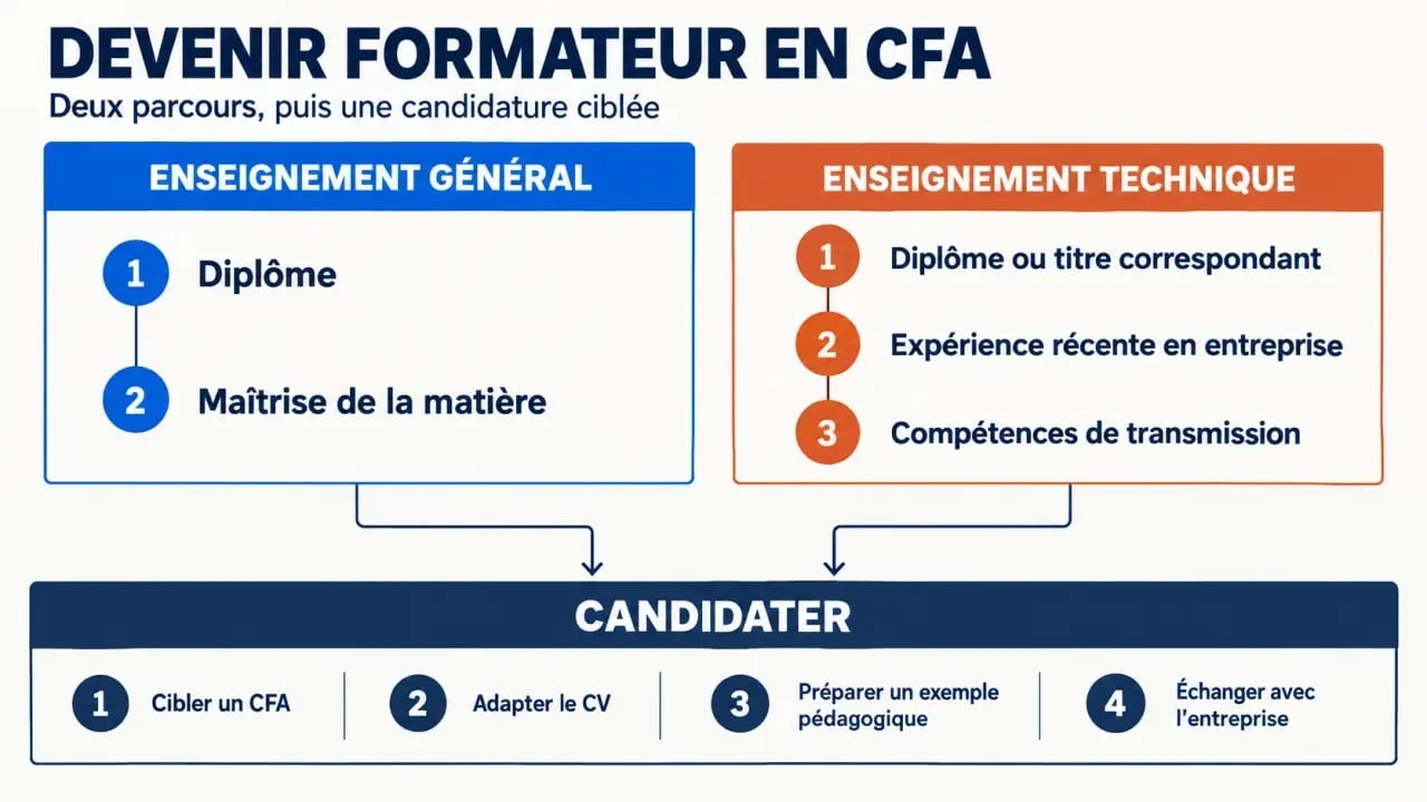 Parcours pour devenir formateur en CFA selon l'enseignement général ou technique