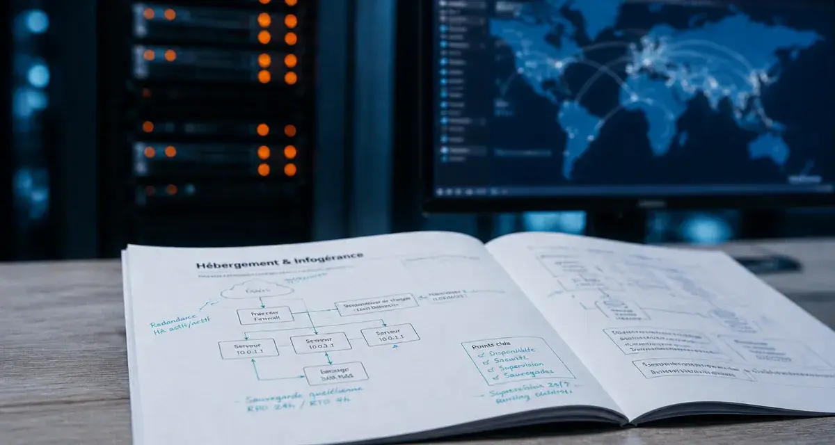 Hébergement infogérance : table, dossier technique, rack serveur et schéma