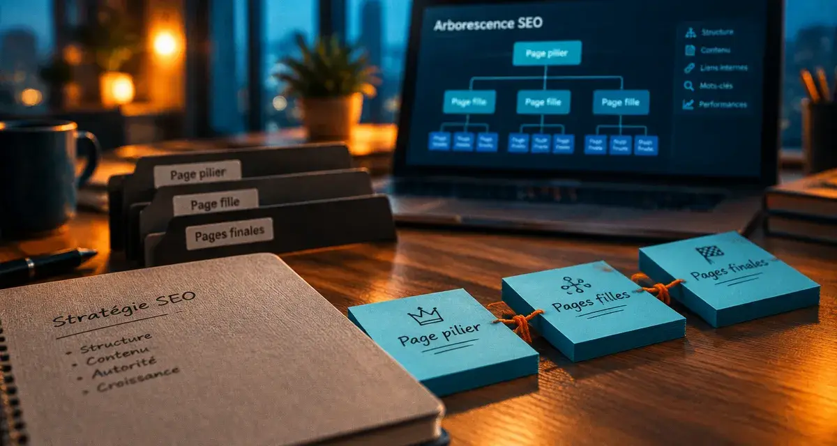 Cocon sémantique exemple : arborescence SEO en 3 niveaux